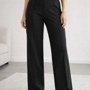 Crne široke pantalone od pamuka i likre sa visokim strukom
